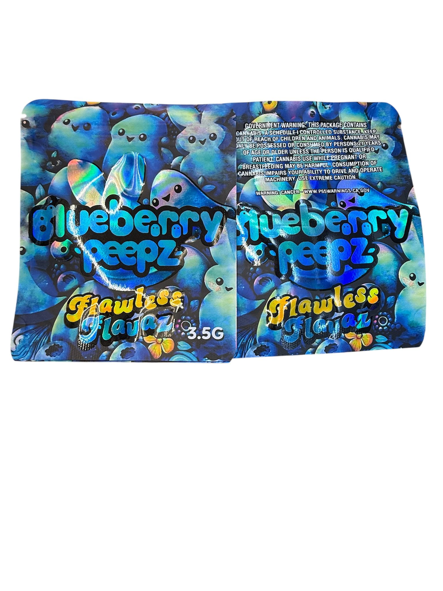 50 Blueberry Peepz 3.5-gram empty Mylar bags