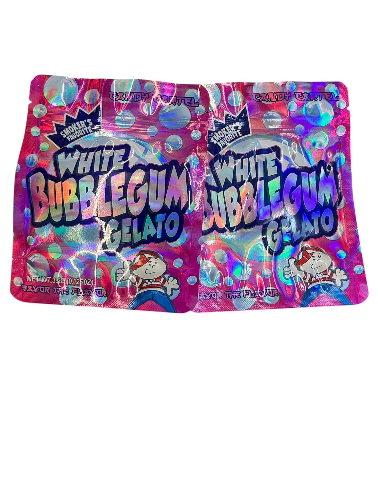 50 White Bubblegum Gelato 3.5-gram empty Mylar bags