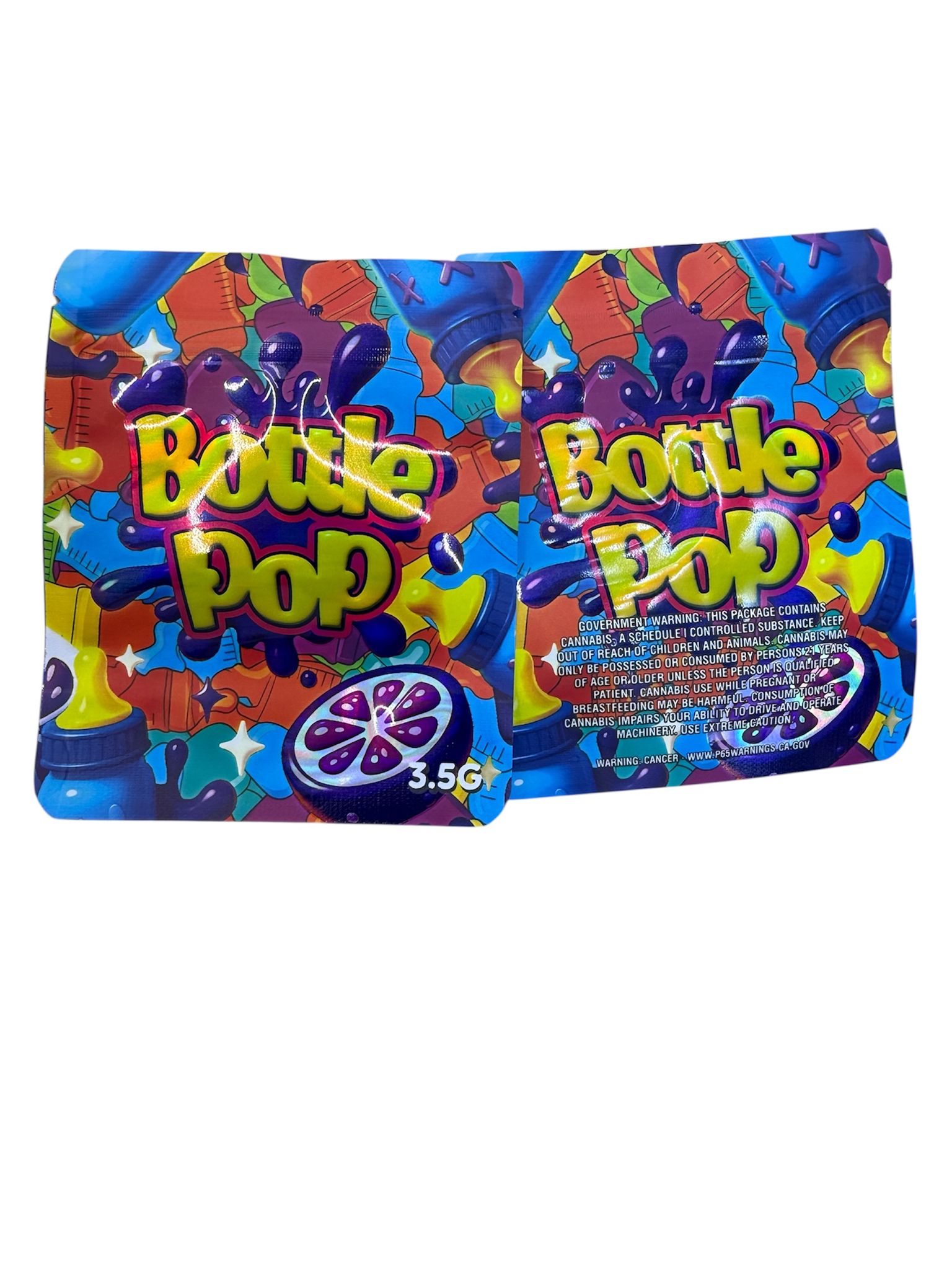 50 Bottle Pop  3.5-gram empty Mylar bags