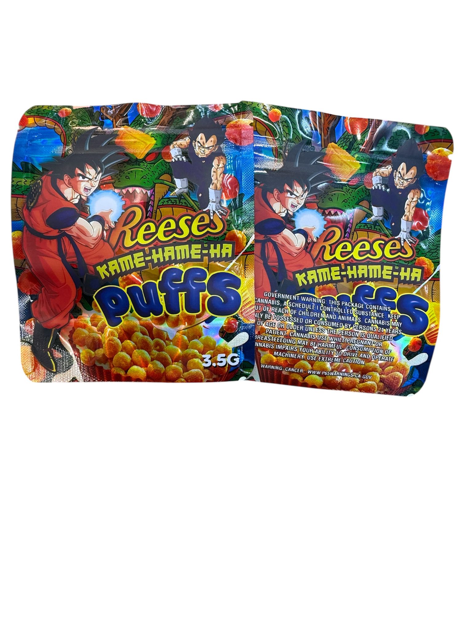 50 Reeses kame-hame-ha Puffs 3.5-gram empty Mylar bags