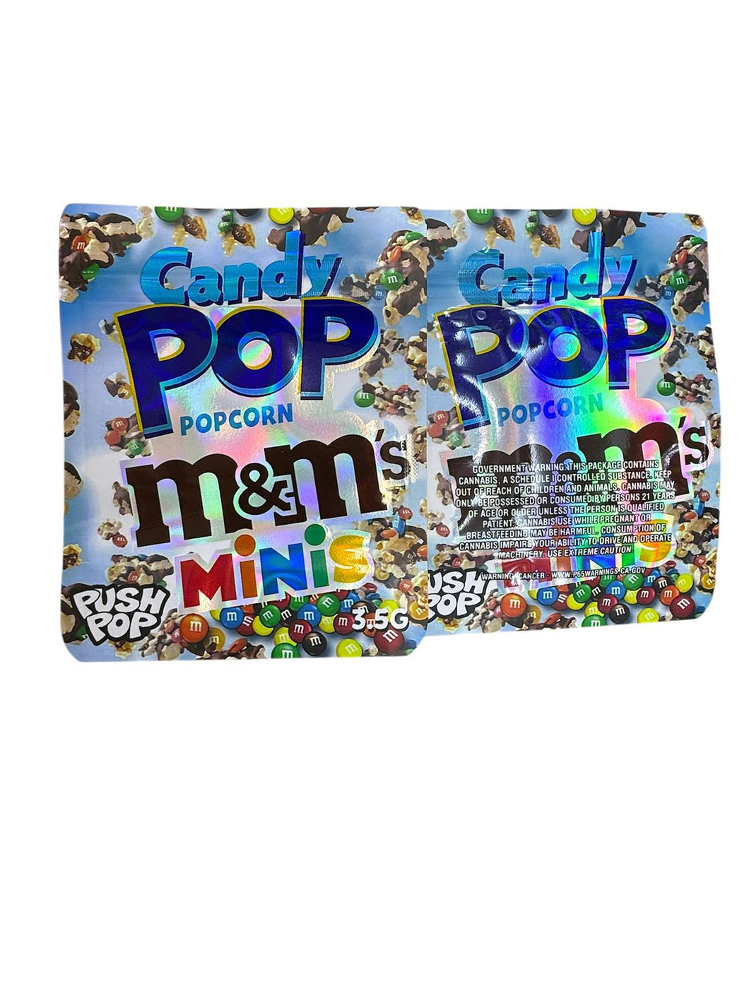 50 Candy Pop Popcorn-M&M's Minis 3.5-gram empty Mylar bags
