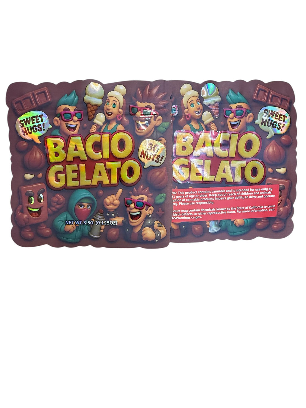 50 Bacio Gelato 3.5-gram empty Mylar bags