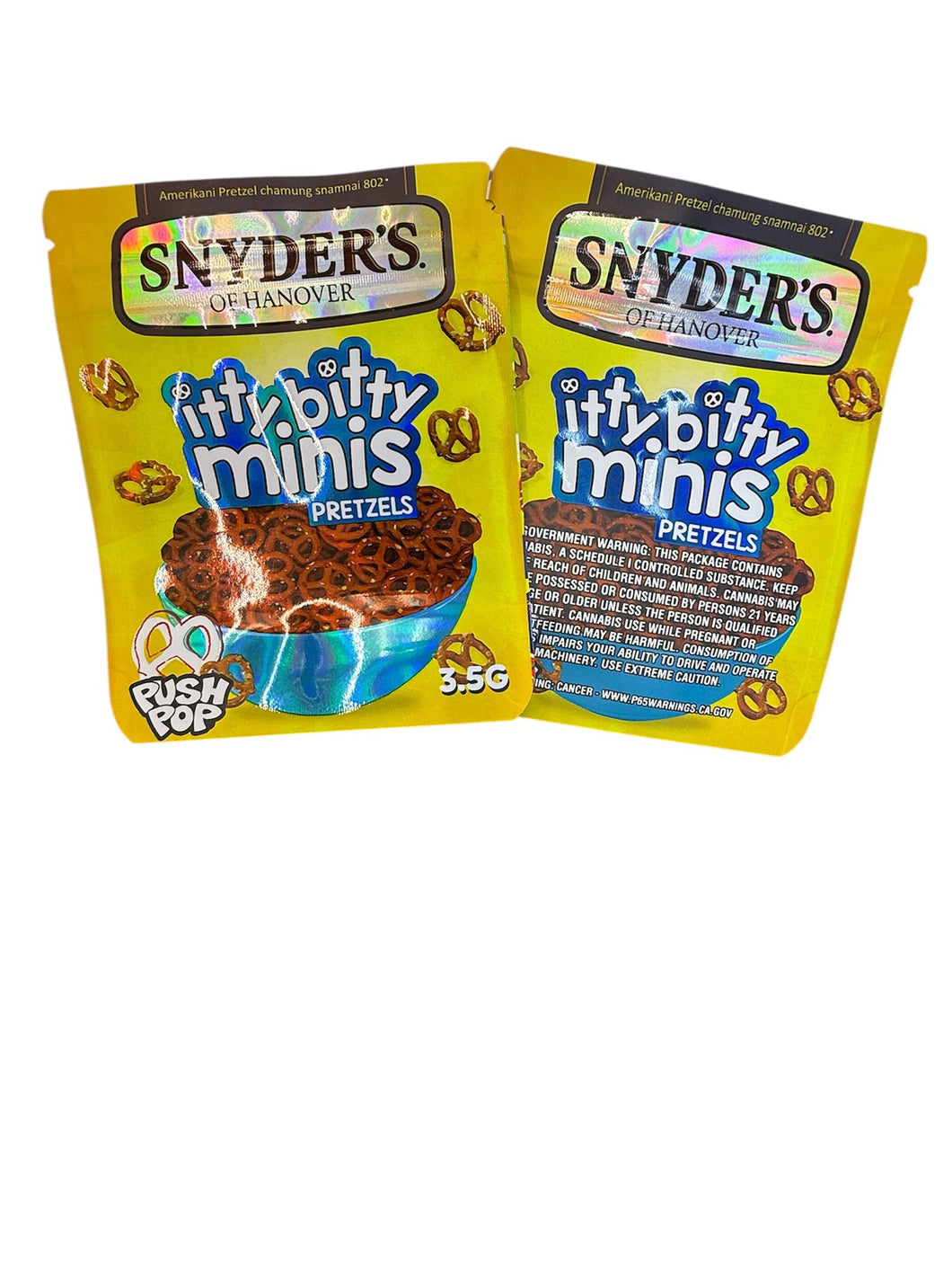 50 Snyder's Itty Bitty Minis Pretzels 3.5-gram empty Mylar bags