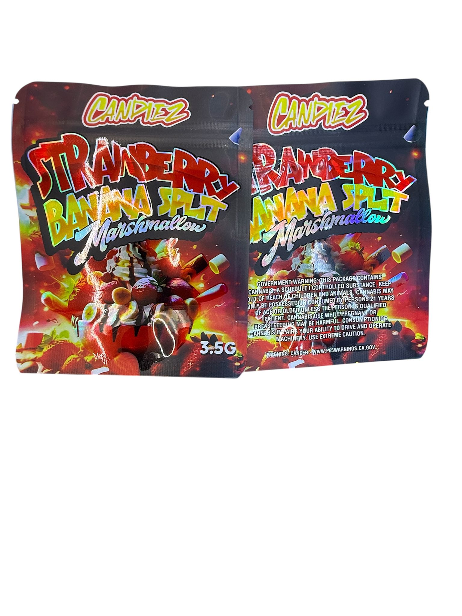 50 Candiez Strawberry Banana Split Marshmallow 3.5-gram empty Mylar bags