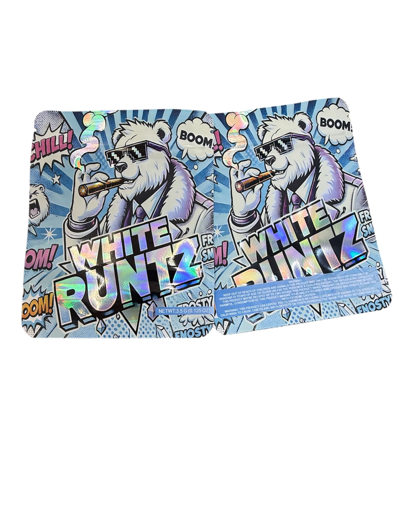 50 White Runtz Frosty Edition 3.5-gram empty Mylar bags