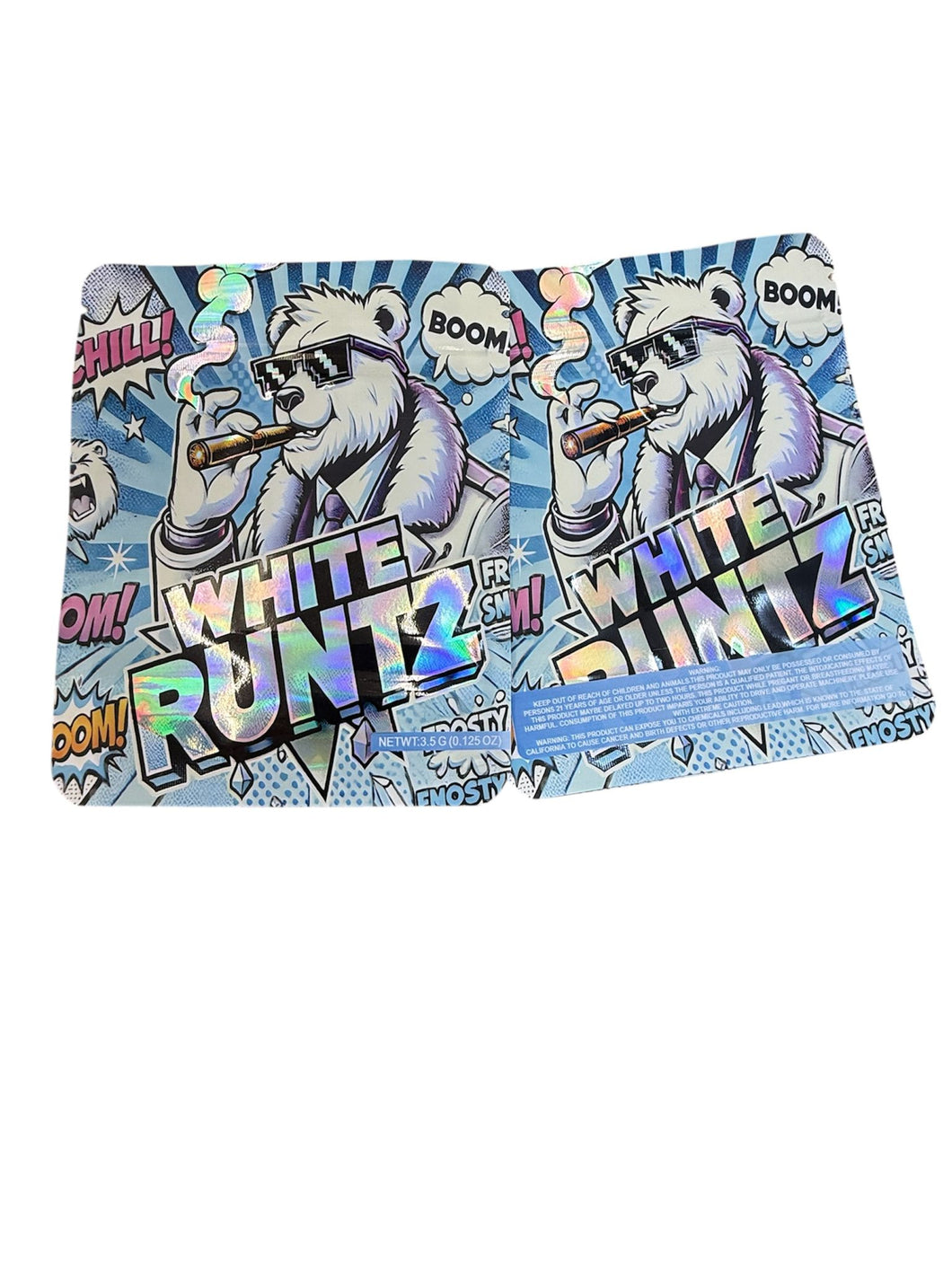 50 White Runtz Frosty Edition 3.5-gram empty Mylar bags