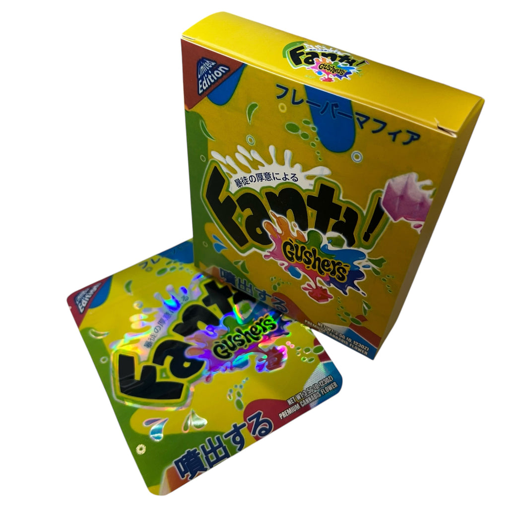 50 Fanta Gushers 3.5 G Mylar Bags With 50 Carton Box