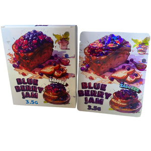 50 Blue Berry Jam 3.5 G Mylar Bags With 50 Carton Box