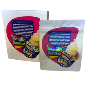 50 Vanilla Sundae 3.5 G Mylar Bags With 50 Carton Box