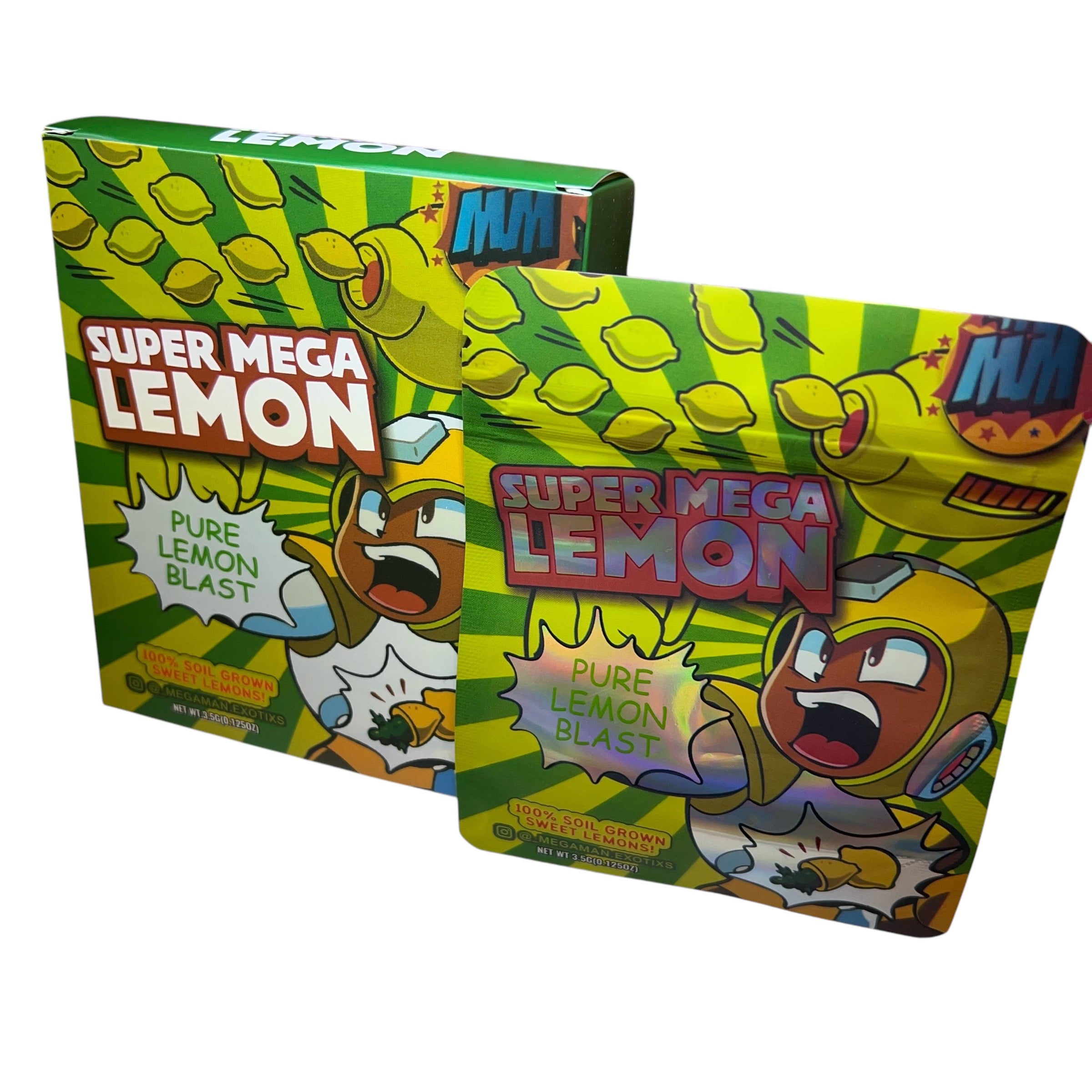 50 Super Mega Lemon 3.5 G Mylar Bags With 50 Carton Box.