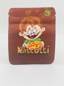 50 Biscotti 3.5-gram empty Mylar bags.