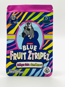 50 Blue Fruit Ztripez 3.5-gram empty Mylar bags.